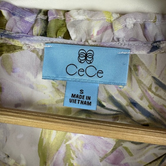 NWT CeCe Clip Dot Ruffle Blouse Small Soft Violet Floral Feminine Romantic Sheer - Picture 7 of 10